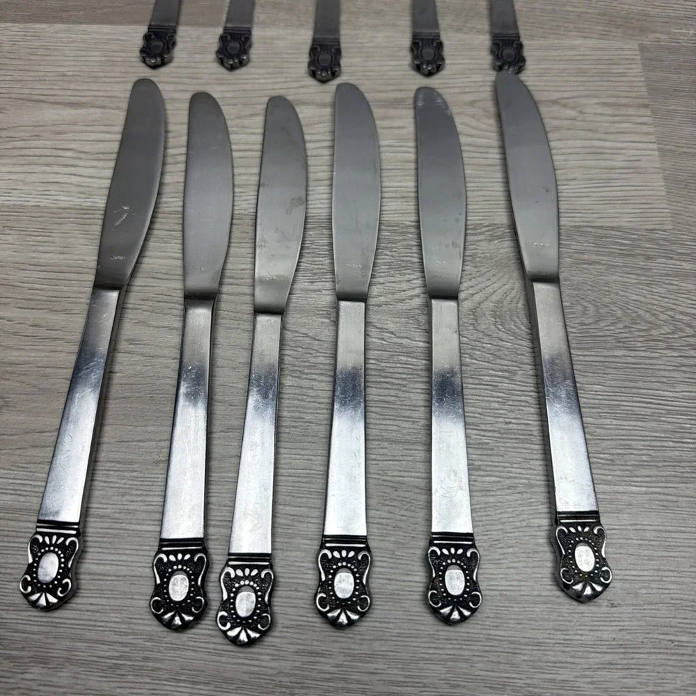 Vintage Stainless Steel Made In Japan Silverware Lot Of 6 Dinner Knifes, 5 Forks